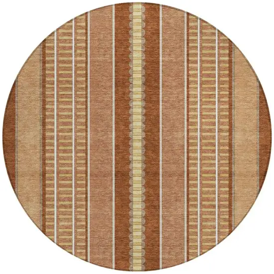 8' Orange And Gray Round Striped Washable Indoor Outdoor Area Rug Photo 3