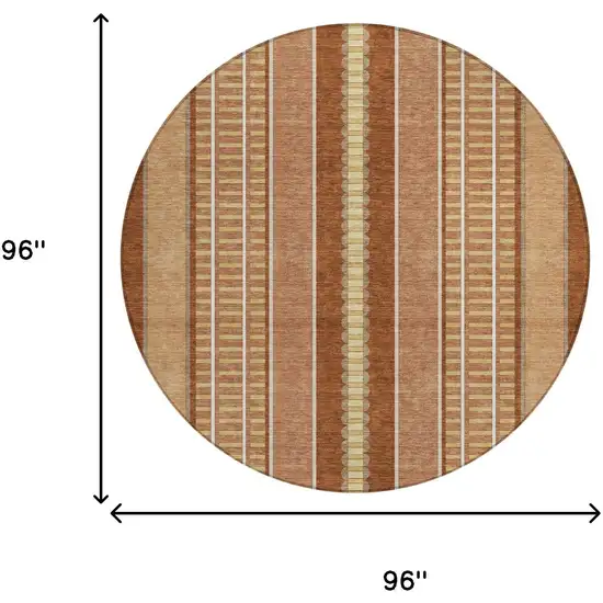 8' Orange And Gray Round Striped Washable Indoor Outdoor Area Rug Photo 8