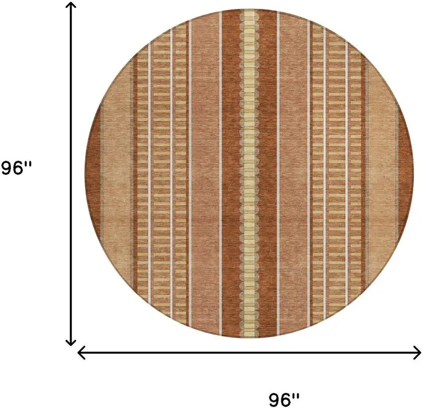 8' Orange And Gray Round Striped Washable Indoor Outdoor Area Rug Photo 8