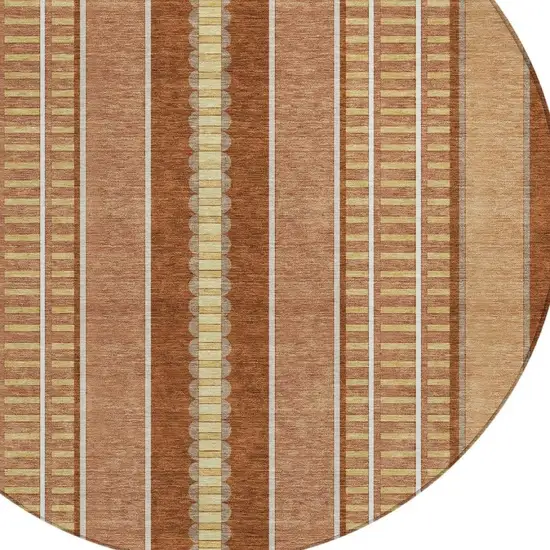 8' Orange And Gray Round Striped Washable Indoor Outdoor Area Rug Photo 5