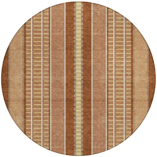 8' Orange And Gray Round Striped Washable Indoor Outdoor Area Rug Photo 2