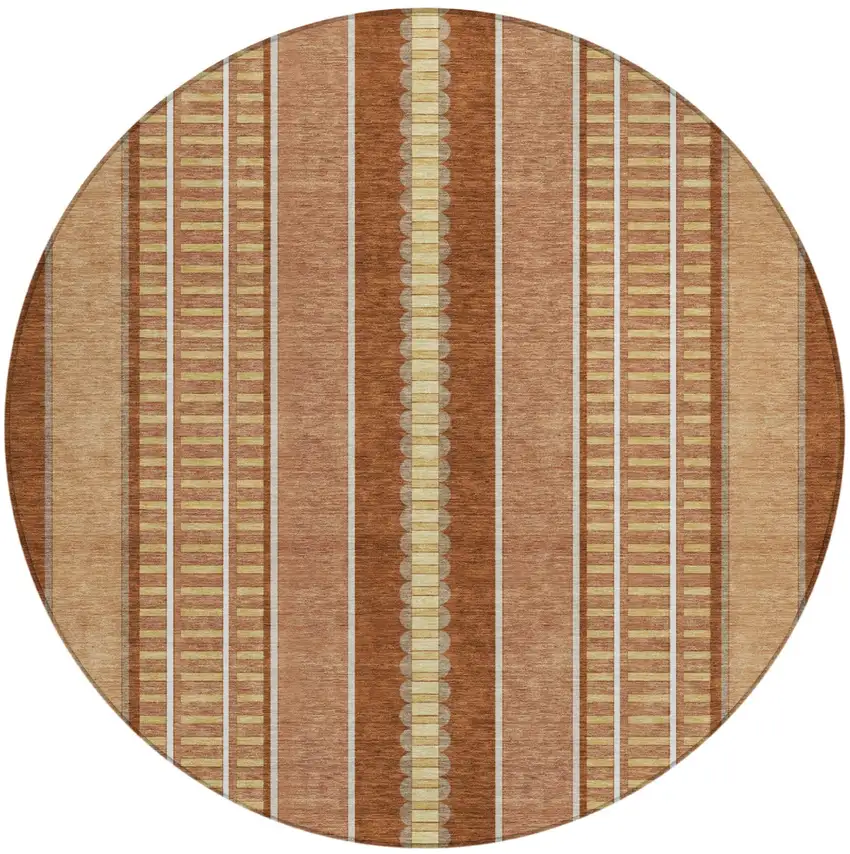 8' Orange And Gray Round Striped Washable Indoor Outdoor Area Rug Photo 2
