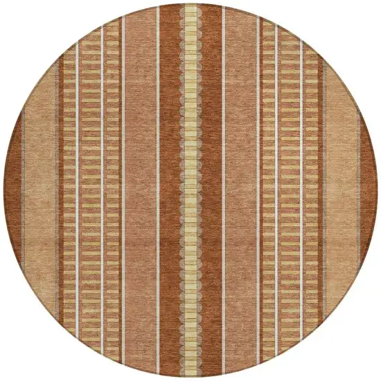 8' Orange And Gray Round Striped Washable Indoor Outdoor Area Rug Photo 4