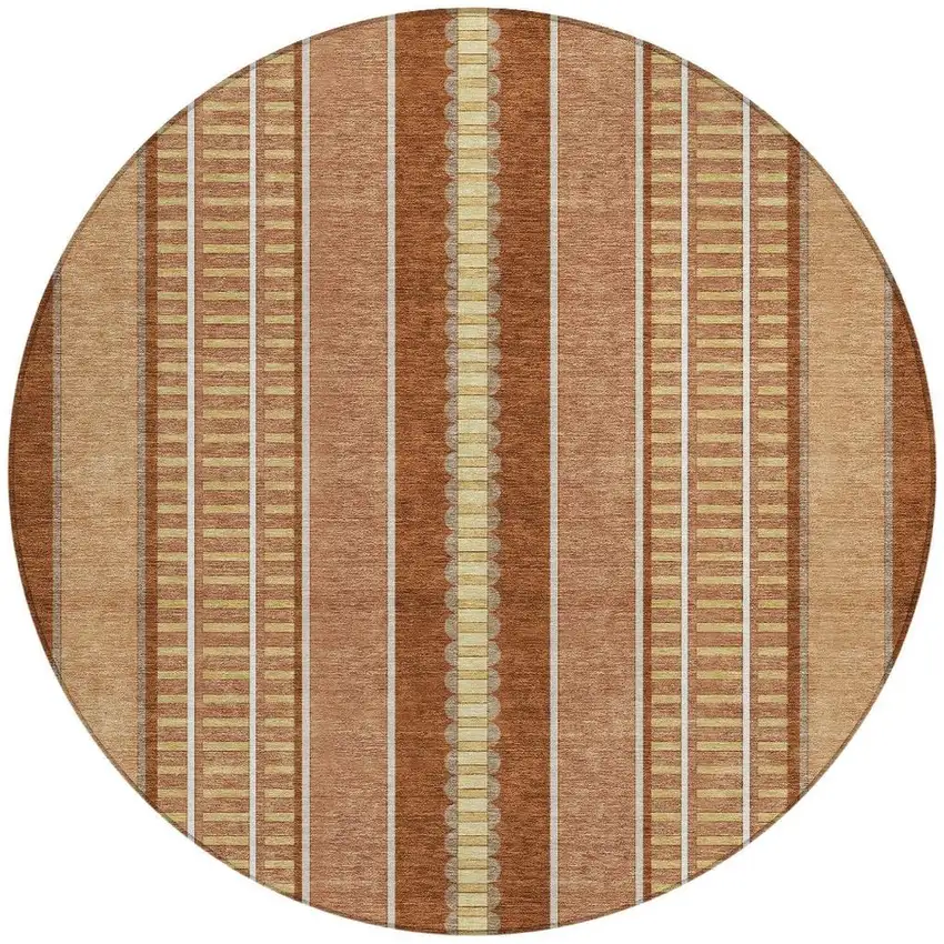8' Orange And Gray Round Striped Washable Indoor Outdoor Area Rug Photo 4