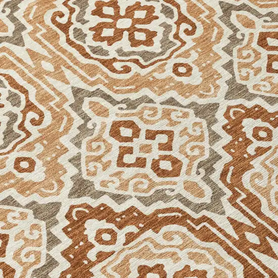 8' Orange And Gray Round Tribal Washable Indoor Outdoor Area Rug Photo 7