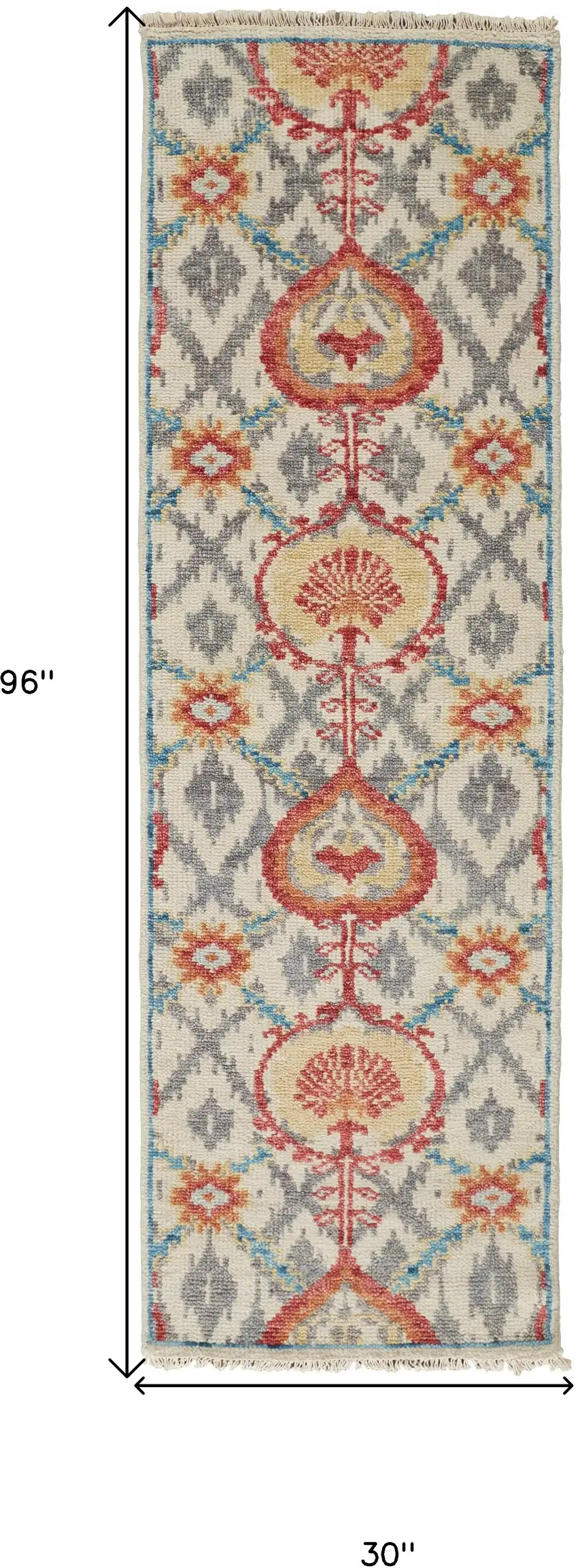 8' Orange And Gray Wool Floral Hand Knotted Stain Resistant Runner Rug Photo 6
