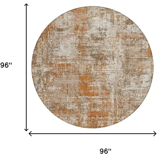 8' Orange And Green Round Abstract Washable Indoor Outdoor Area Rug Photo 8