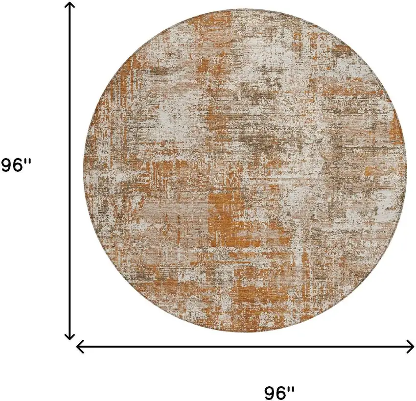 8' Orange And Green Round Abstract Washable Indoor Outdoor Area Rug Photo 8