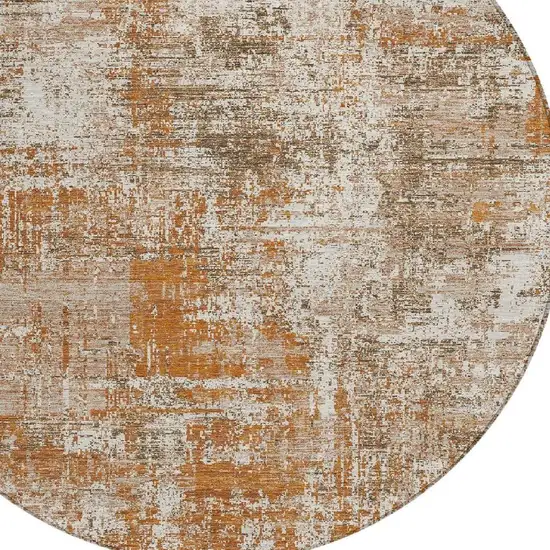 8' Orange And Green Round Abstract Washable Indoor Outdoor Area Rug Photo 4