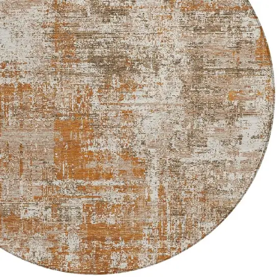 8' Orange And Green Round Abstract Washable Indoor Outdoor Area Rug Photo 5