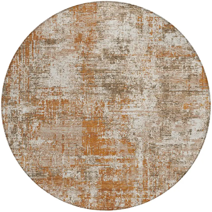 8' Orange And Green Round Abstract Washable Indoor Outdoor Area Rug Photo 2