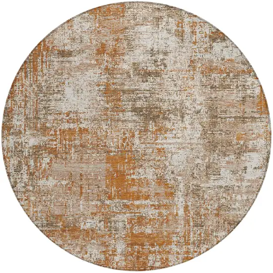 8' Orange And Green Round Abstract Washable Indoor Outdoor Area Rug Photo 2