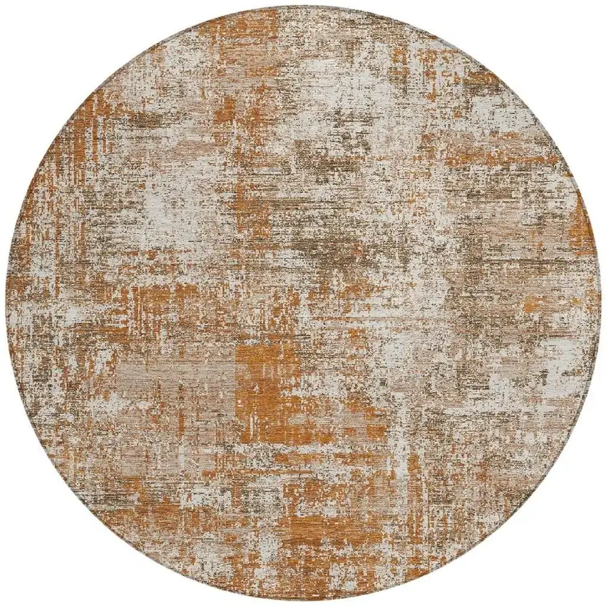 8' Orange And Green Round Abstract Washable Indoor Outdoor Area Rug Photo 3