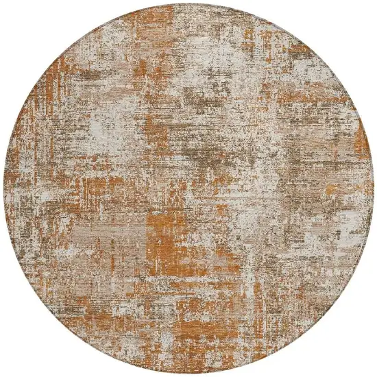 8' Orange And Green Round Abstract Washable Indoor Outdoor Area Rug Photo 3