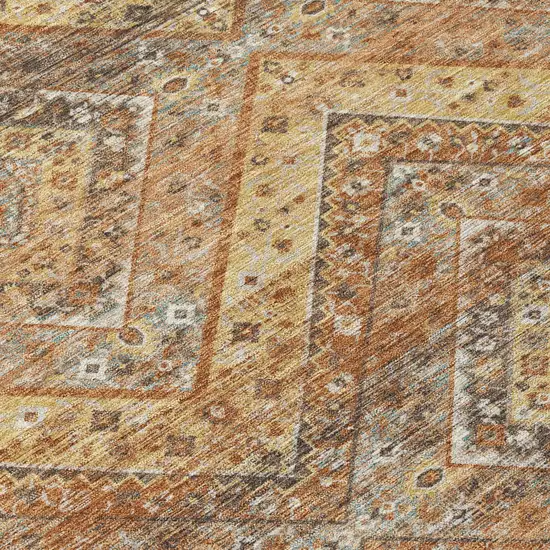8' Orange And Green Round Tribal Washable Indoor Outdoor Area Rug Photo 6