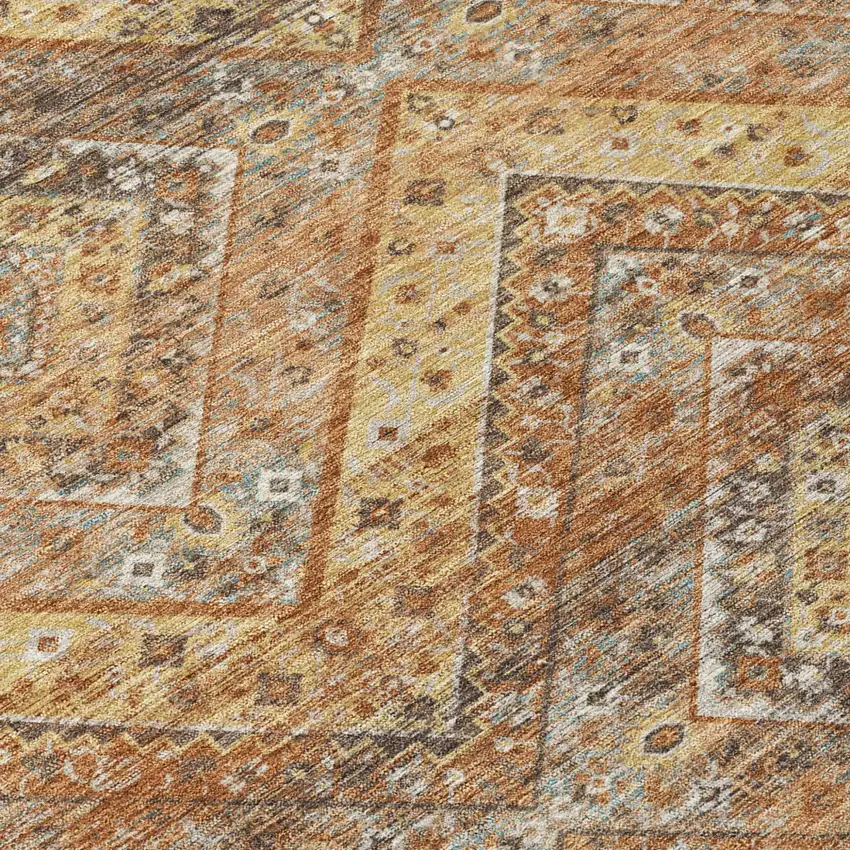 8' Orange And Green Round Tribal Washable Indoor Outdoor Area Rug Photo 6