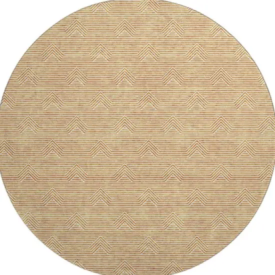 8' Orange And Ivory Abstract Geometric Washable Round Rug With UV Protection Photo 4