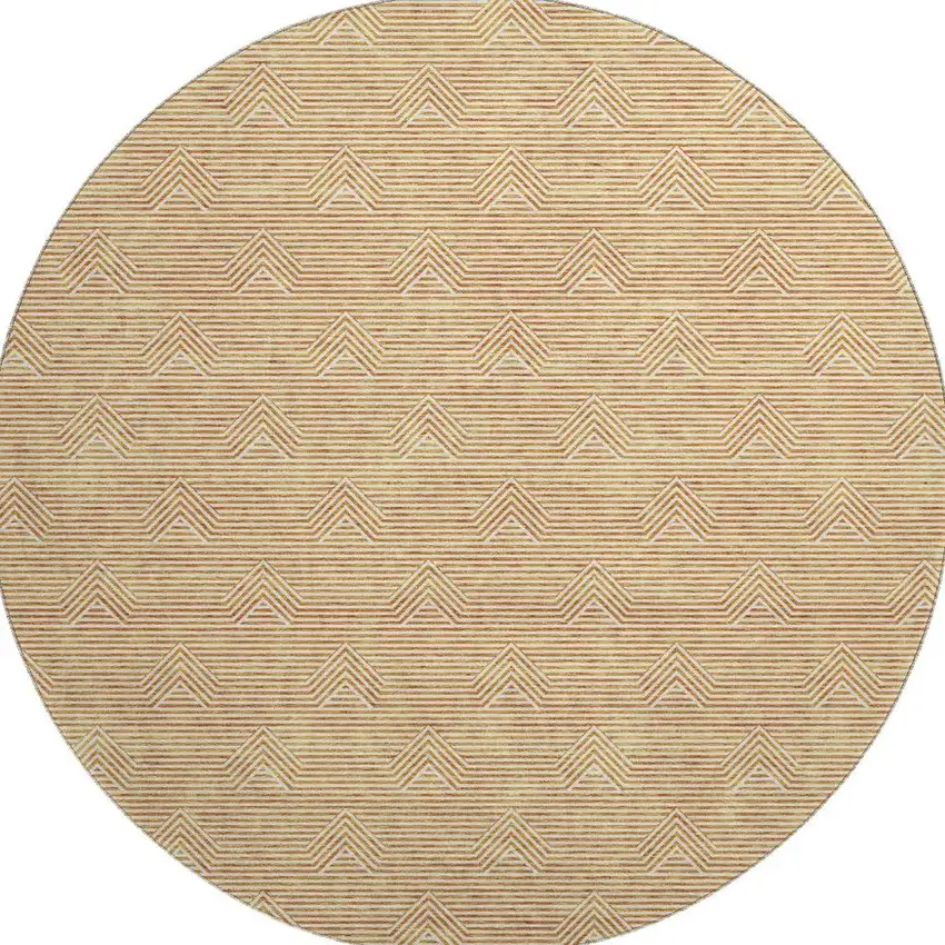 8' Orange And Ivory Abstract Geometric Washable Round Rug With UV Protection Photo 4