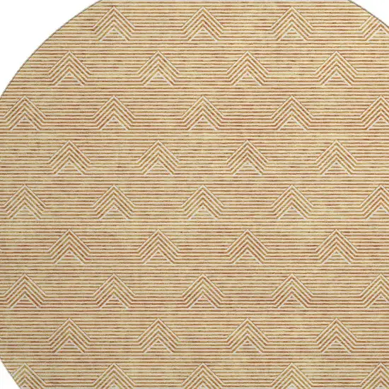 8' Orange And Ivory Abstract Geometric Washable Round Rug With UV Protection Photo 3