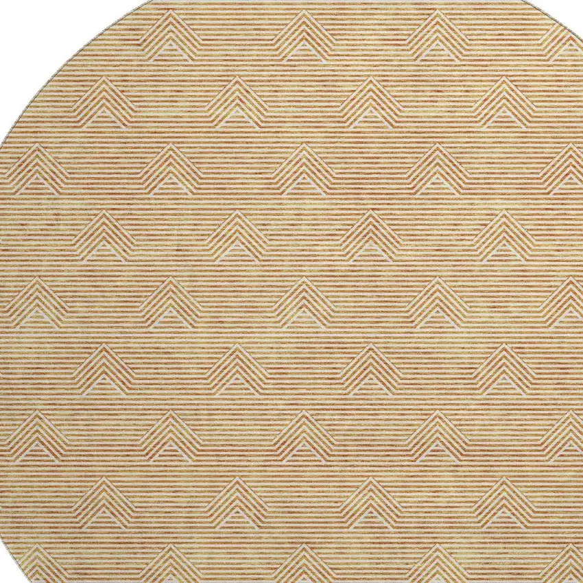 8' Orange And Ivory Abstract Geometric Washable Round Rug With UV Protection Photo 3