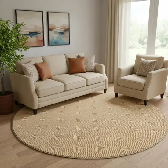 8' Orange And Ivory Abstract Geometric Washable Round Rug With UV Protection Photo 1