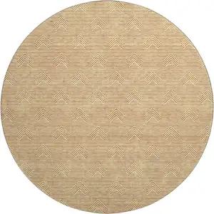 Photo of 8' Orange And Ivory Abstract Geometric Washable Round Rug With UV Protection