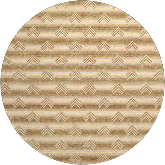 8' Orange And Ivory Abstract Geometric Washable Round Rug With UV Protection Photo 1