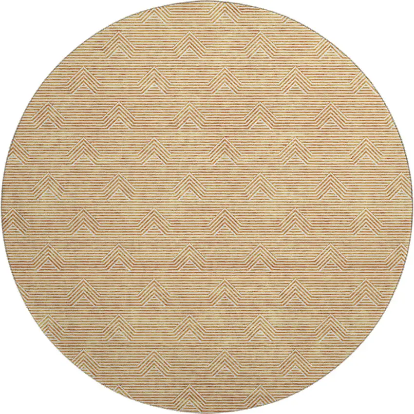 8' Orange And Ivory Abstract Geometric Washable Round Rug With UV Protection Photo 1