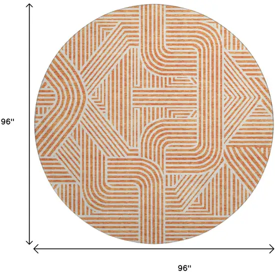 8' Orange And Ivory Abstract Geometric Washable Round Rug With UV Protection Photo 9