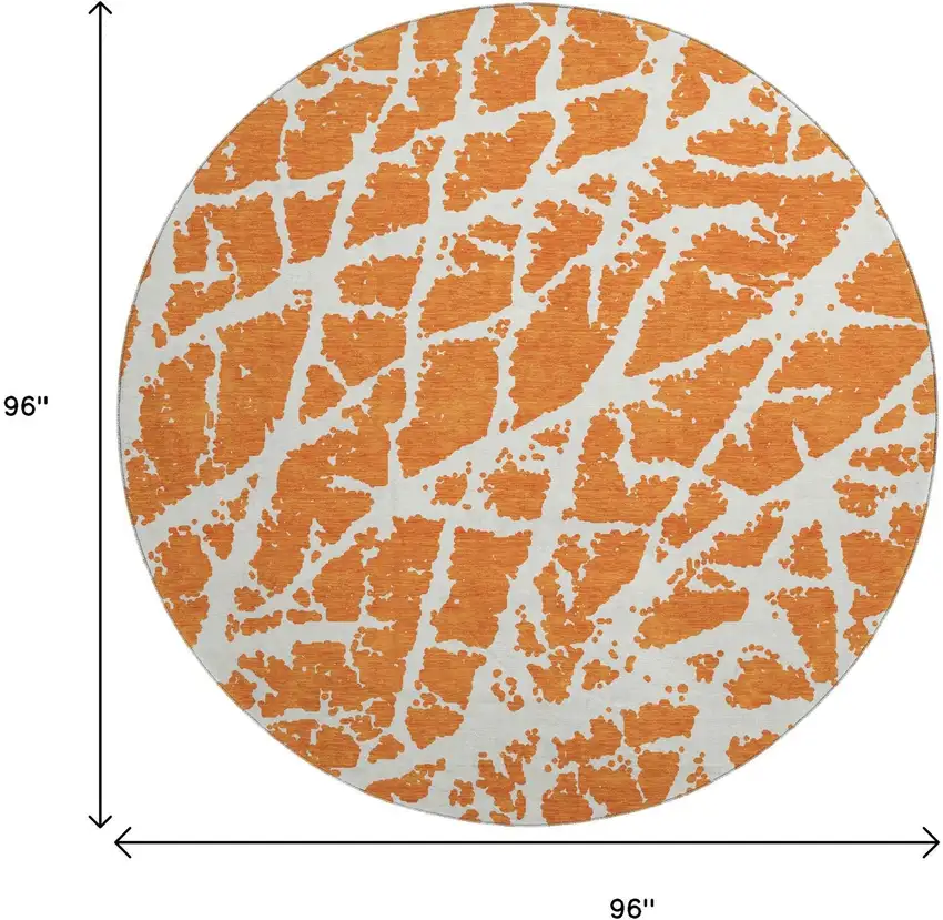 8' Orange And Ivory Abstract Washable Round Rug With UV Protection Photo 3