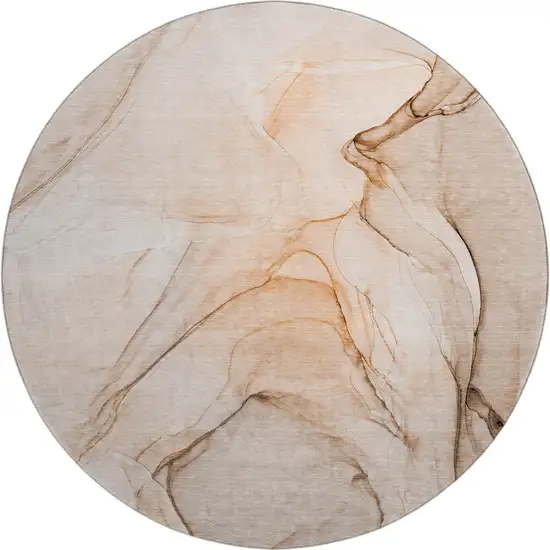 8' Orange And Ivory Abstract Washable Round Rug With UV Protection Photo 1