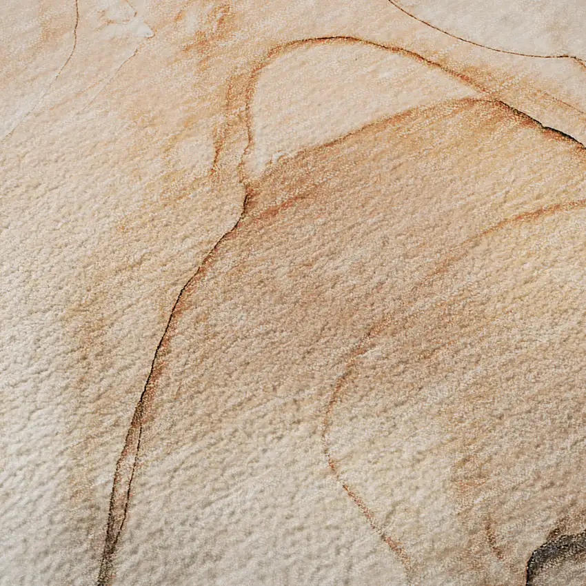 8' Orange And Ivory Abstract Washable Round Rug With UV Protection Photo 9