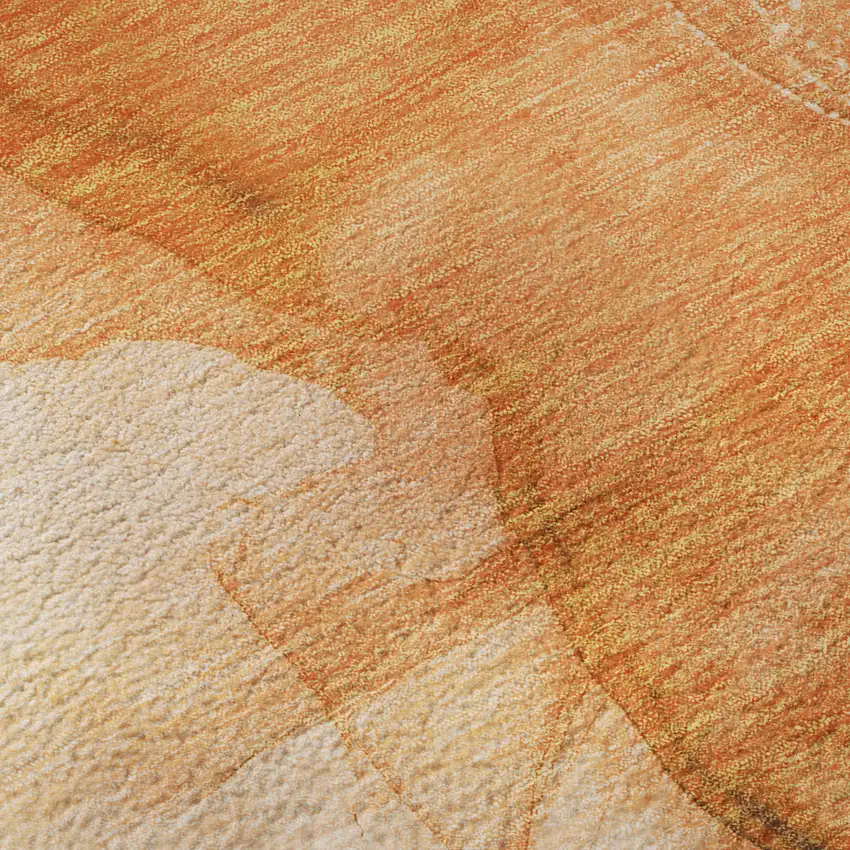 8' Orange And Ivory Abstract Washable Round Rug With UV Protection Photo 9