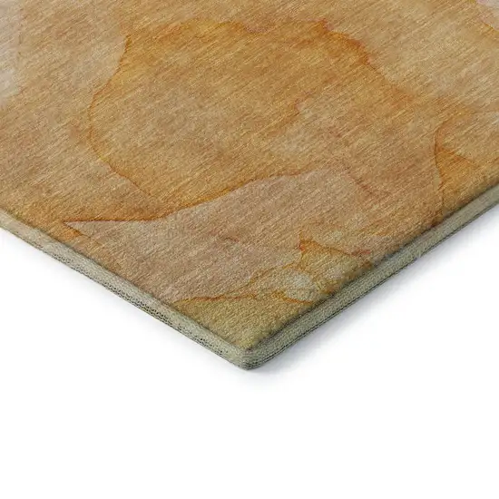 8' Orange And Ivory Abstract Washable Round Rug With UV Protection Photo 7