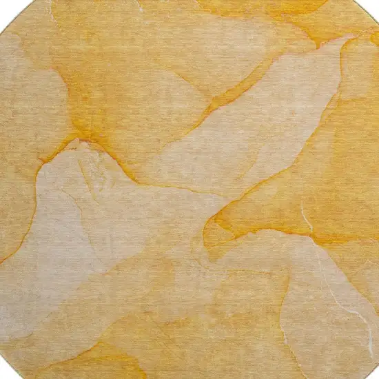 8' Orange And Ivory Abstract Washable Round Rug With UV Protection Photo 3