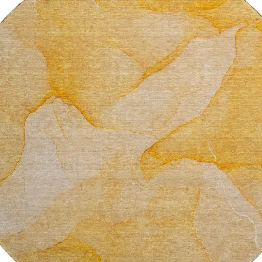 8' Orange And Ivory Abstract Washable Round Rug With UV Protection Photo 3