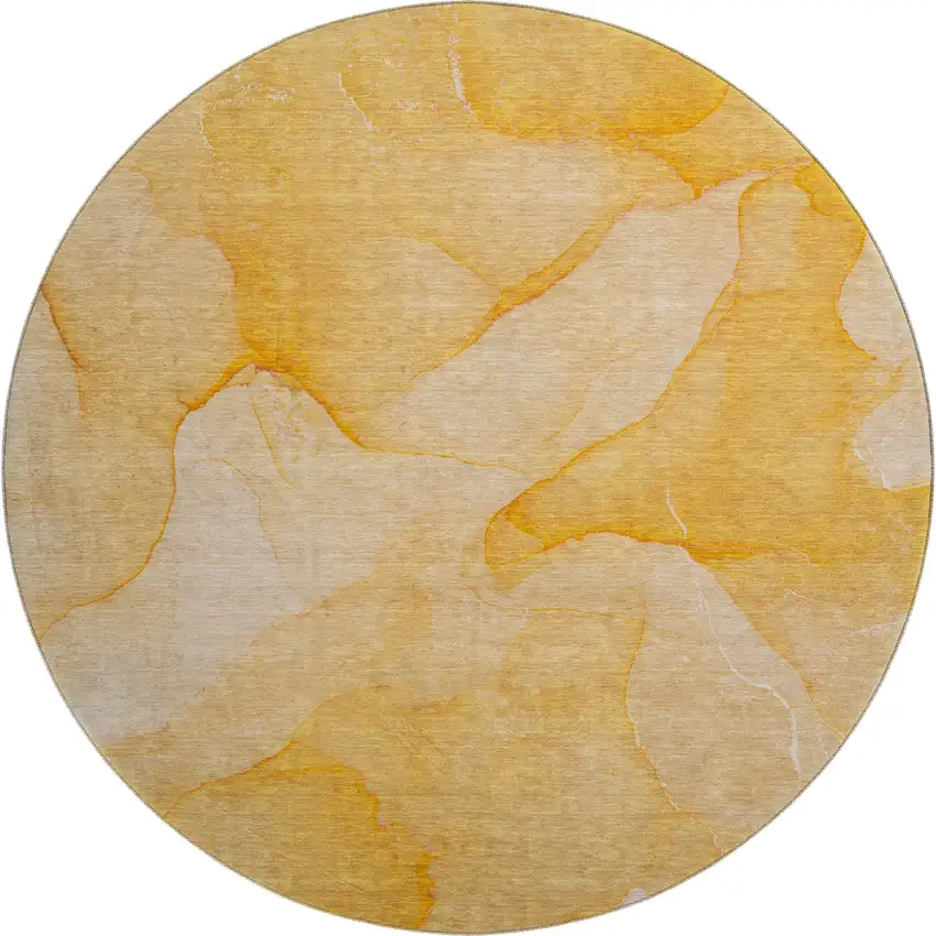 8' Orange And Ivory Abstract Washable Round Rug With UV Protection Photo 1