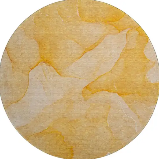 8' Orange And Ivory Abstract Washable Round Rug With UV Protection Photo 4