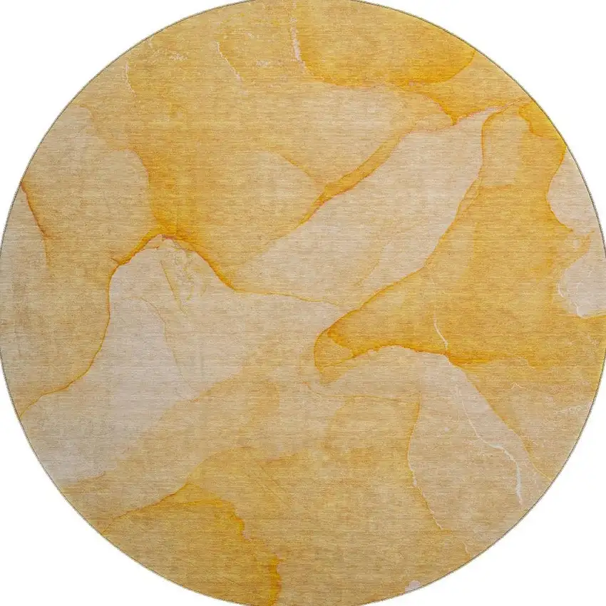 8' Orange And Ivory Abstract Washable Round Rug With UV Protection Photo 4