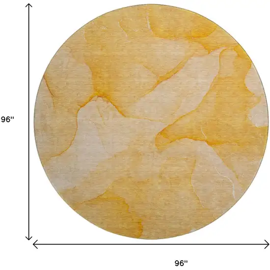 8' Orange And Ivory Abstract Washable Round Rug With UV Protection Photo 9
