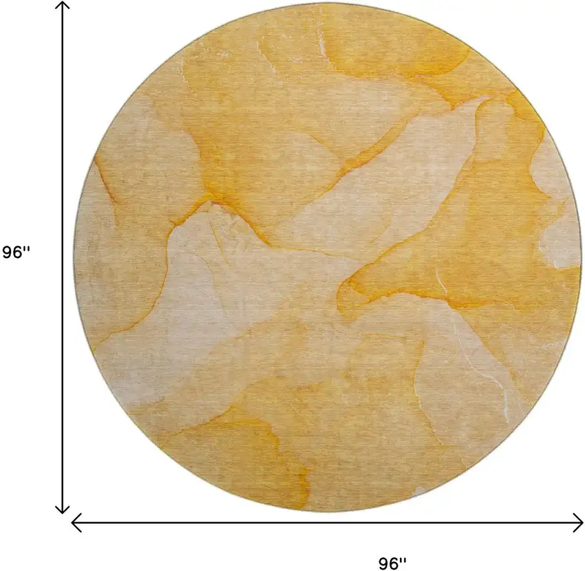 8' Orange And Ivory Abstract Washable Round Rug With UV Protection Photo 9
