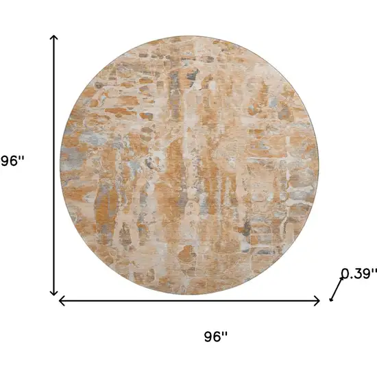 8' Orange And Ivory Abstract Washable Round Rug With UV Protection Photo 8