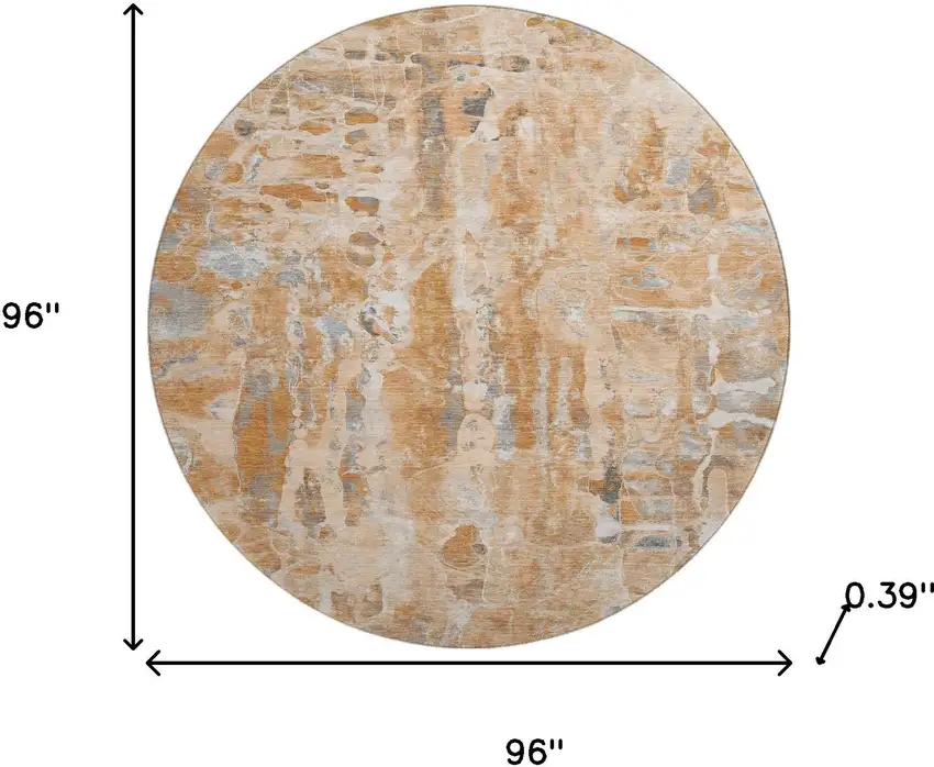 8' Orange And Ivory Abstract Washable Round Rug With UV Protection Photo 8