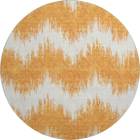 8' Orange And Ivory Chevron Washable Round Rug With UV Protection Photo 1