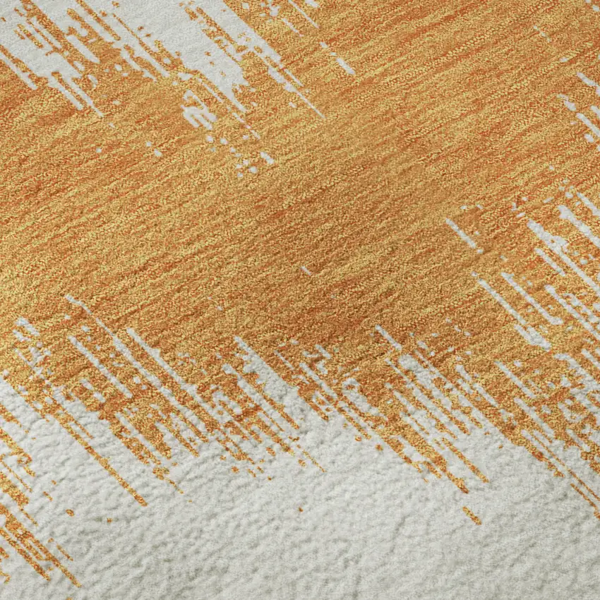 8' Orange And Ivory Chevron Washable Round Rug With UV Protection Photo 9