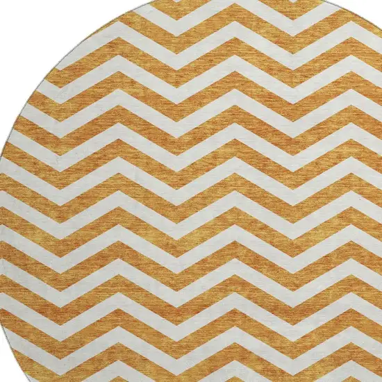 8' Orange And Ivory Chevron Washable Round Rug With UV Protection Photo 3