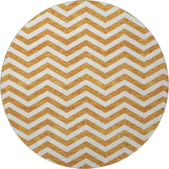8' Orange And Ivory Chevron Washable Round Rug With UV Protection Photo 4