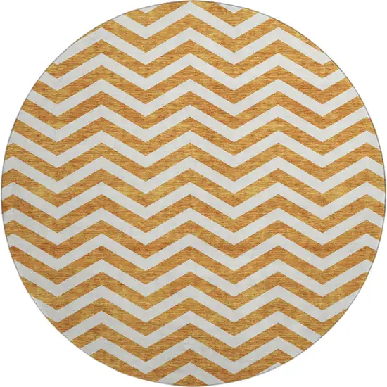 8' Orange And Ivory Chevron Washable Round Rug With UV Protection Photo 1
