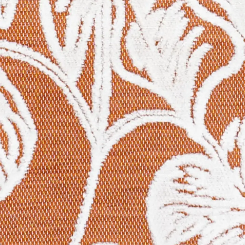 8' Orange And Ivory Floral Indoor Outdoor Runner Rug Photo 2