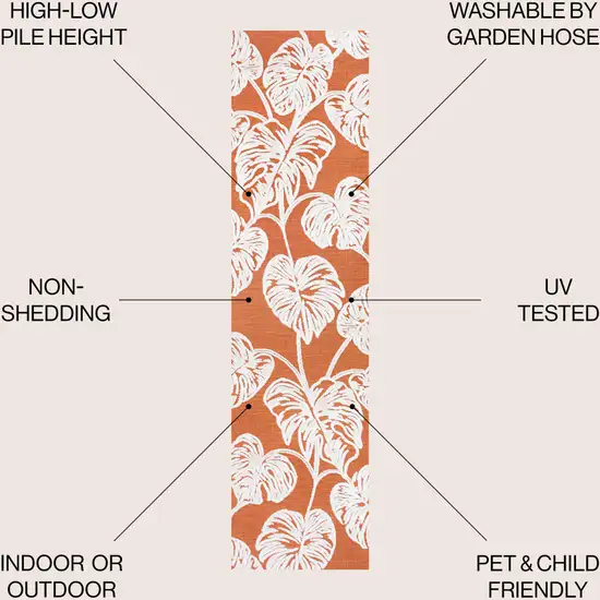 8' Orange And Ivory Floral Indoor Outdoor Runner Rug Photo 8